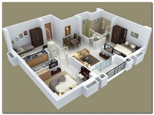 denah rumah  minimalis  3  kamar  3d 4 RumahLia com